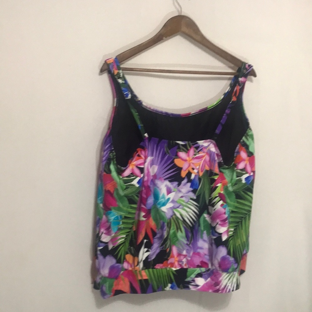 Tropical Floral Print Tankini SwimTop - Purple / Multicolor Sz 20 - Picture 3 of 11